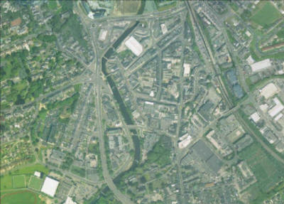 Aerial view of Bridgend Town Centre